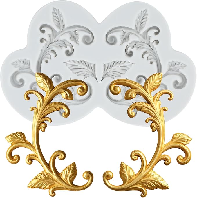 Baroque Leaf Vine Polymer Clay Molds Baroque Scroll Lace Silicone Mold for Epoxy Resin Casting DIY Crafts Air Dry Polymer Crafts Supplies Clay Tools
