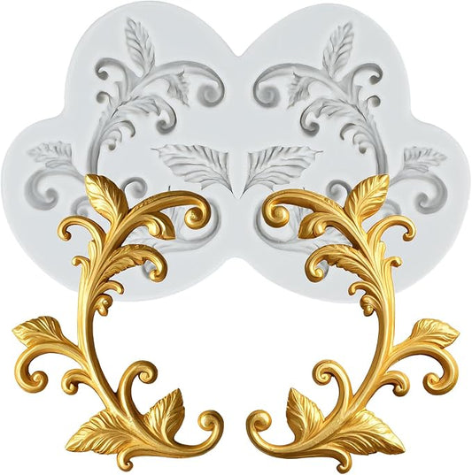 Baroque Leaf Vine Polymer Clay Molds Baroque Scroll Lace Silicone Mold for Epoxy Resin Casting DIY Crafts Air Dry Polymer Crafts Supplies Clay Tools