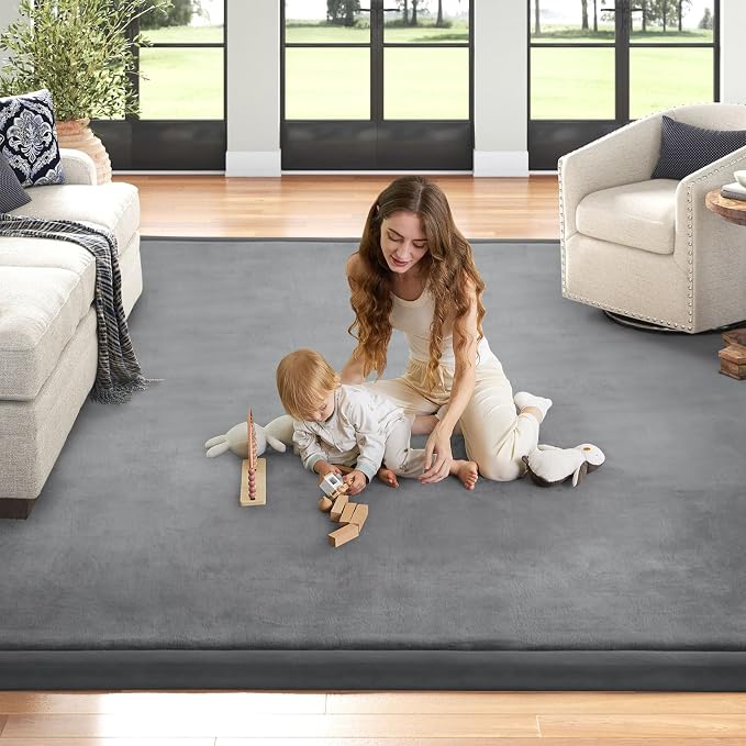 Baby Play Mat for Floor Nursery Rug Muscle Mat Area Rug Playroom Rug 39"x59" Playpen Mat Elastic Foam 1.3" Thick Crawling Mat for Babies,Toddlers, Infants, Kids,Grey