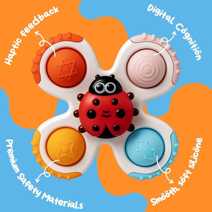 Baby Insect Suction Cup Spinner Travel Toys for Kids Ages 1-3, Fidget Spinner Toys for 1 Year Old Boy Girl 12 Months, Sensory Bath Toy for Toddlers Infants Birthday Gifts