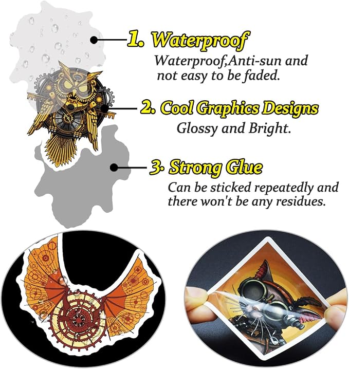 QTL Steampunk Stickers for Adults Teens, Steampunk Party Supplies, Waterproof Vinyl Stickers for Water Bottles and Laptop, 75PCS