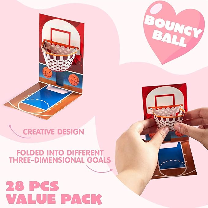 JOYIN 36 Pcs Valentine’s Day Soccer Football Volleyball Basketball with Sports Game Cards for Kids Valentine's Classroom Exchange Prizes, Valentines Games Toys for Party Favor Supplies