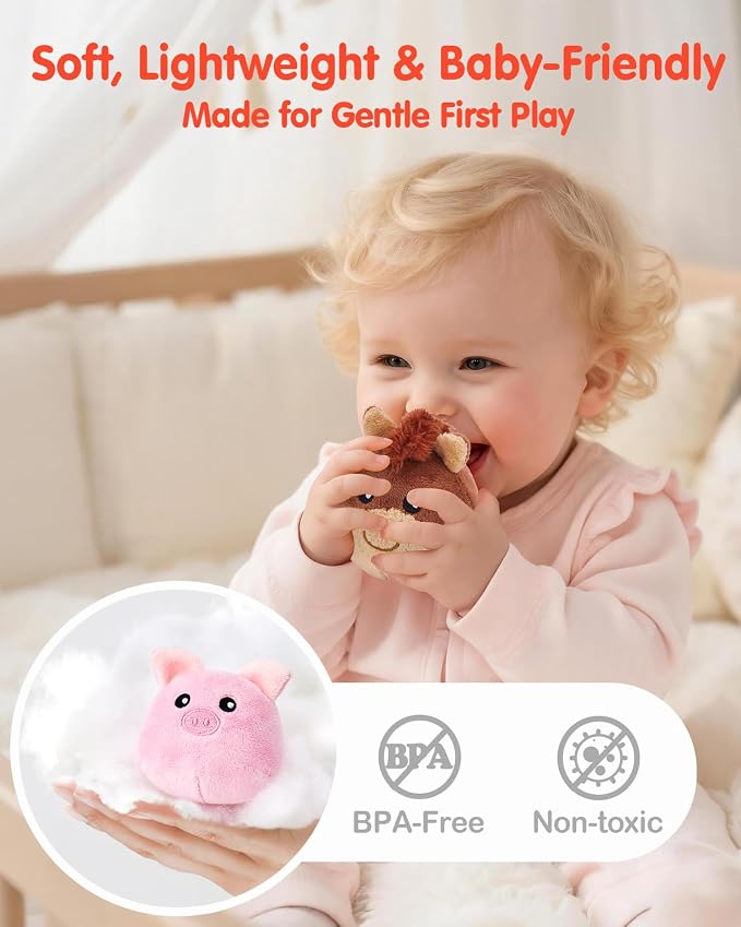 hahaland Baby Toys 6-12 Months - Surprise Barn Stuffed Farm Animals, Rattle, Crinkle, Mirror, Montessori Toys for 6 Month Old Sensory Balls 1-3, Baby Boy Gifts, Farm Plush Toys for Babies Travel Toy