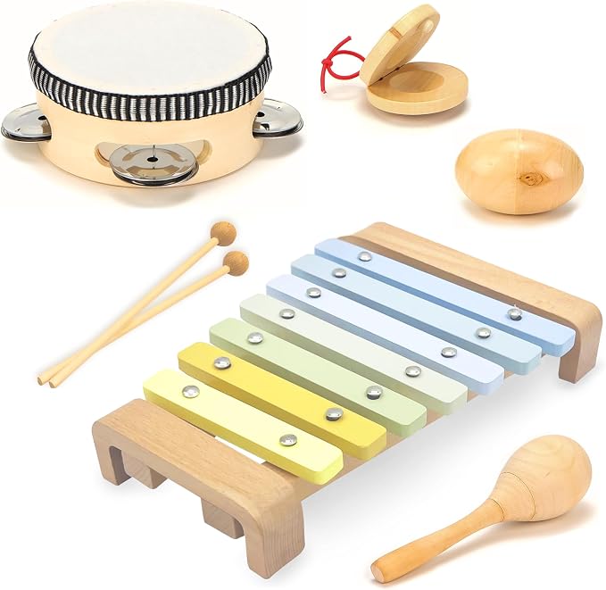 Toddler Musical Instruments Set Montessori Wooden Baby Toys | Sensory Music Toys for Toddlers |Educational Kids Instruments | Natural Wood, Non-Toxic | Ages 3+ | Gift for Boys & Girls