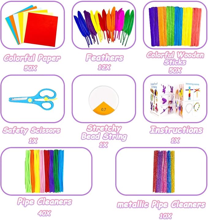 2000 Pcs DIY Arts and Crafts Supplies Kit for Kids - Kids Craft Kits Art Supplies Material Set with Pipe Cleaner All in 1 Crafting Collage Activity for Toddlers Gifts Toys Age 5 6 7 8 9 Year Old Girls