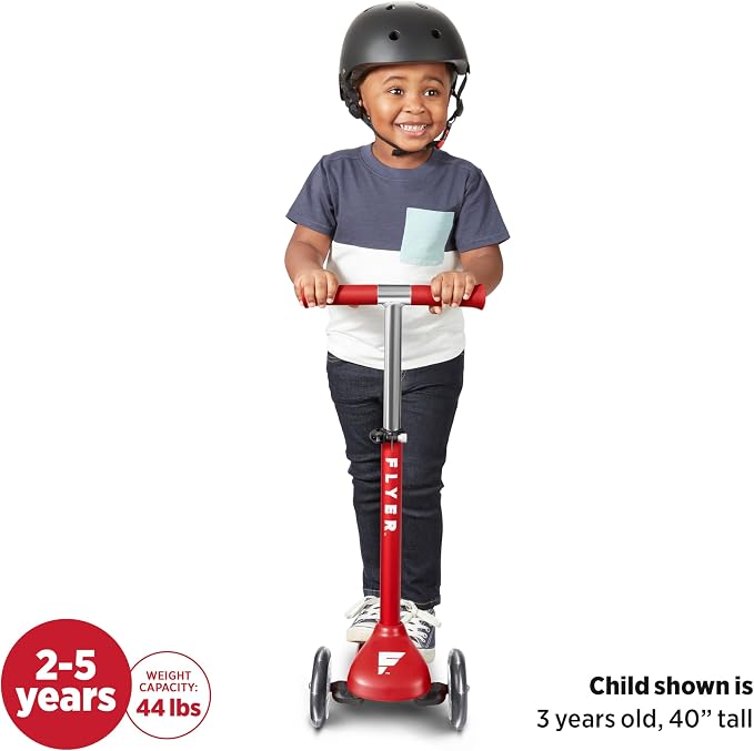 Radio Flyer Kids Scooter, Toddler Scooter, Toddler Outdoor Toys, Kids Toys for Ages 2-5, Flyer Glider Jr. with Light Up Wheels, Red