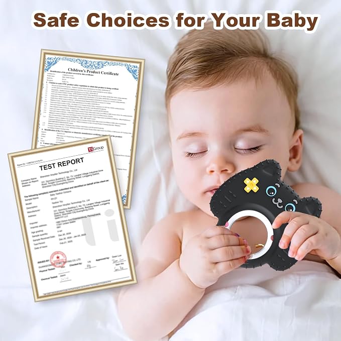 2Pack Teething Toys for Baby 3-6 Months, Teethers for Babies 6-12 Months, Remote Rattle Ring Teether for Baby, Sensory Toys for Babies, Baby Chew Toy