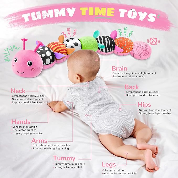AWOTOY Baby Toys 6-12 Months Music Caterpillar,Stuffed Animals Infant Toys 0-3-6 Months,Baby Sensory Toys Tummy Time with Crinkle Rattle Teething Toys Boy Girl Gifts Birthday Shower Gifts
