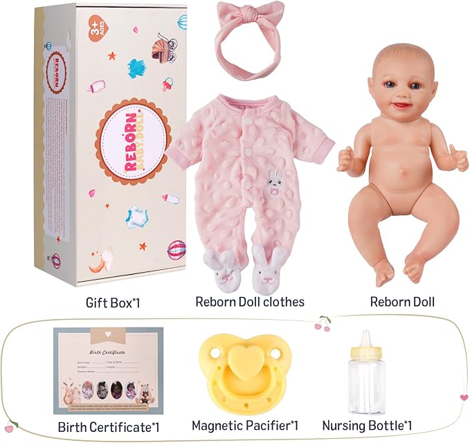 BABESIDE 12 Inch Lifelike Reborn Baby Dolls Realistic Baby Doll Sweet Full Vinyl Real Life Baby Dolls Cute Girl with Toy Accessories Gift Set for Kids Age 3+