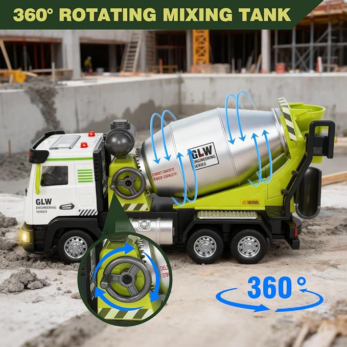 Mixer Truck Toy for Boys-1:40 Simulation Model, Educational Construction Toys with Realistic Lights & Sounds, Perfect Christmas Birthday Gifts for Kid Ages 3 4 5 6 7 8 Years Old (Mixer Truck)