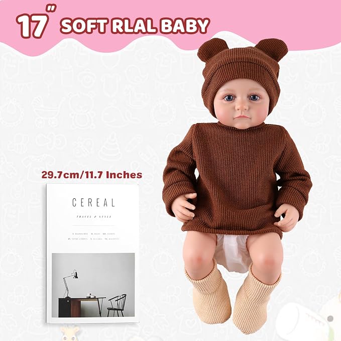BABESIDE Lifelike Reborn Baby Dolls Boy - 17-Inch Baby Soft Body Realistic-Newborn Baby Doll Silicone Full Body Vinyl Real Life Baby Dolls with Toy Accessories for Kids Age 3+