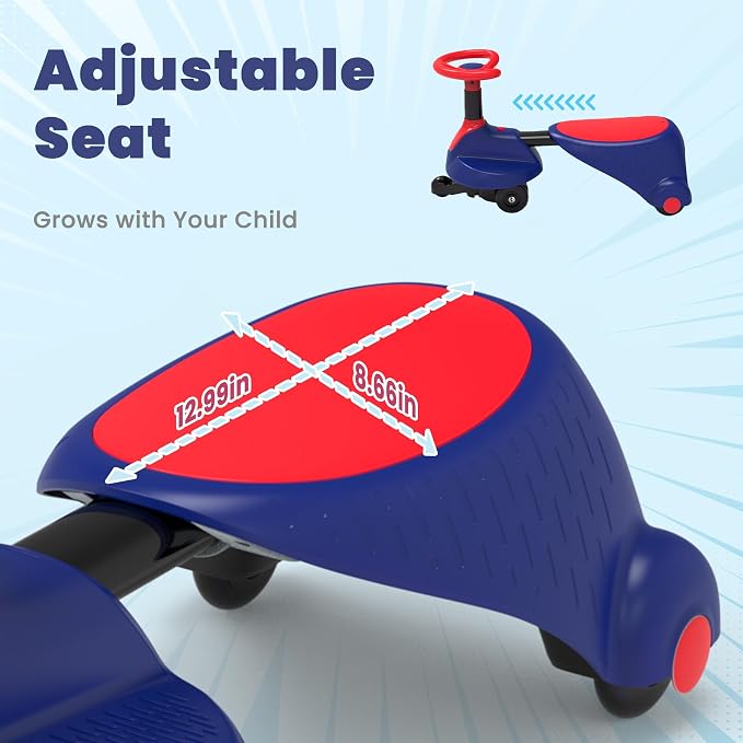 6V Electric Wiggle Car for Kids, 2-in-1 Ride On Swing Toy with Pedal, Adjustable Seat, 360° Steering, LED Flashing Wheels & Built-in Music, Anti-Rollover Ride-on Toy for Toddlers Ages 3+ Blue