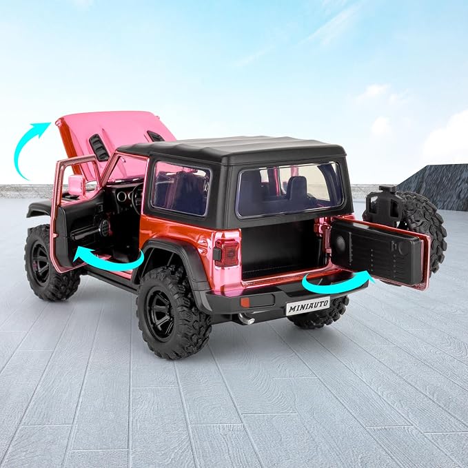 TGRCM-CZ 1:32 Scale Wrangler Rubicon Toy Car – Die-cast Model with Sound & Light Effects, Pull-Back Function, Durable Toddler Toy, Suitable for Ages 3 and Up,Pink