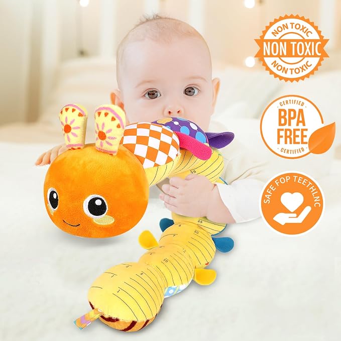 KMUYSL Baby Sensory Caterpillar Toys for 0-6 6-12 Months, Soft Plush Activity Toy with Crinkle, Rattle & Gentle Music, Tummy Time Toy for Infant Newborn, Early Development Toy Shower Gifts for Baby