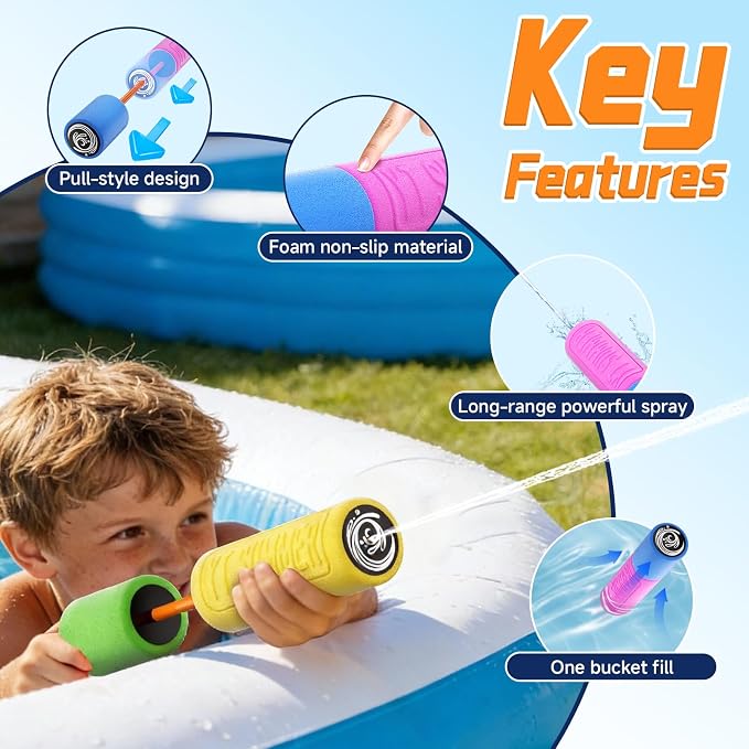 Water Guns for Kids Adults Toddler, High-Capacity Foam Squirt Gun Toy, Summer Fun Water Toys for Pool Outdoor Beach Games, Water Blaster for Ages 4-8 8-12 Boys Backyard Party Play (6.3" 12PCS)