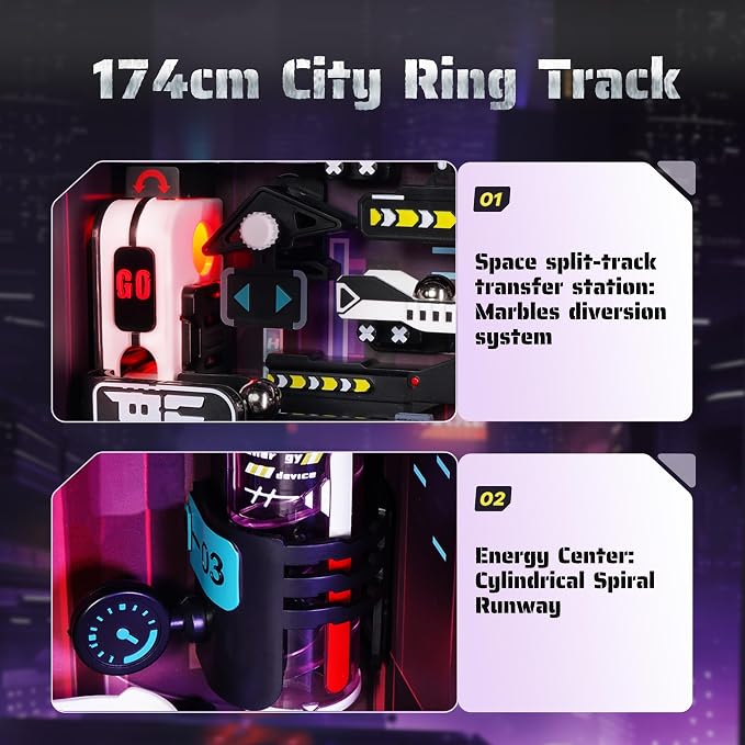 ROKR 3D Puzzles Marble Run Parallel World 2in 1,The Future City+Hip-Hop Street