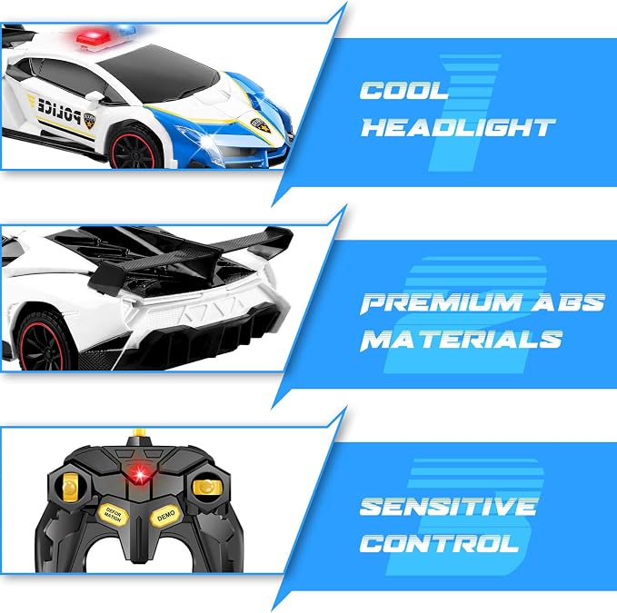 Remote Control Car Transformer Toys for Boy 4-6 Years Old: One-Button Transforming Police Car with LED Light & 360° Rotation Drifting 2.4 Ghz Robot RC Car Christmas Birthday Gift Idea for Kids