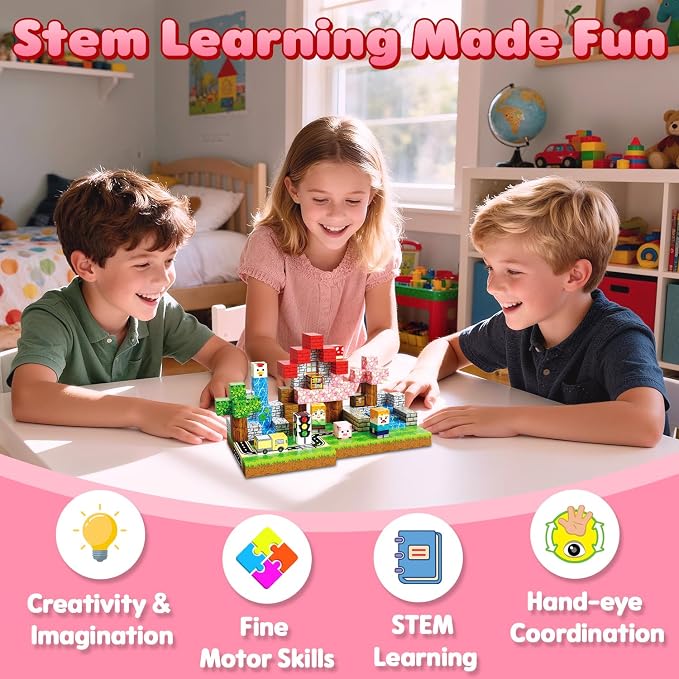 200PCS Magnetic Blocks, 0.8inch Magnetic Building Blocks, Magnetic Cubes, Sensory Stacking Toys for STEM Constructions Magnet Blocks for Kids Age 4 5 6 7 8-12, Boys Girls Birthday Gifts