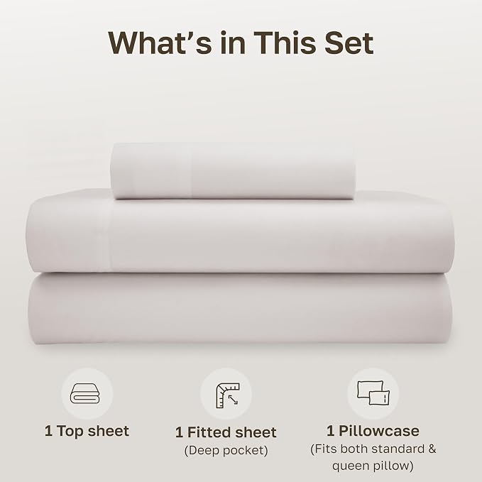 California Design Den Twin Sheets Set - 100% Organic Cotton, Crisp Percale, Deep Pockets, Breathable and Durable Bedding Sheets & Pillowcases - Stone (True Beige)