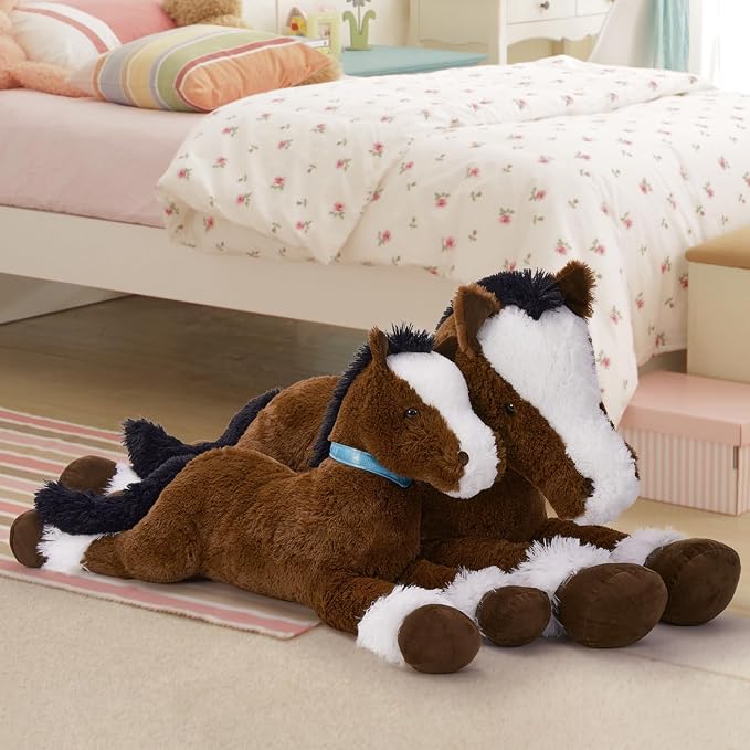 MaoGoLan Large Horse Stuffed Animal, Big Horse Plush Toy, Ridable Stuffy Pony for Girl Boy Kid, Coffee Stuffed Pony Plush Pillow for Mother's Day Birthday Gifts Baby Shower Party Decor, 47 inches