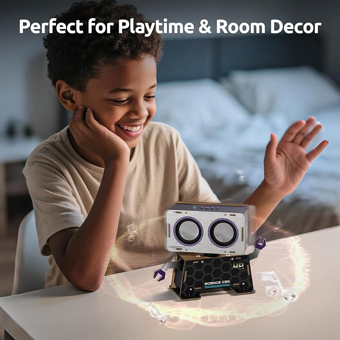 Science Can STEM Toys for Ages 8-13, DIY Bluetooth Speaker Kit with Rotating Head Robot, Electronic Stem Kits with Wooden Puzzles, Educational Building Toy, Birthday Gift for Boys & Girls
