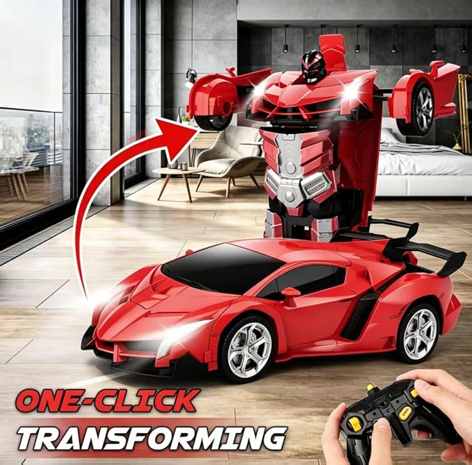 Transform Remote Control Car, RC Cars for Boys Age 3-5 6-8, One-Button Transform Toy Cars, 2.4GHz, 360° Spin, 1:18 Scale, Flashing Headlight,3-8 Year Old Grandkids Christmas Birthday Gifts