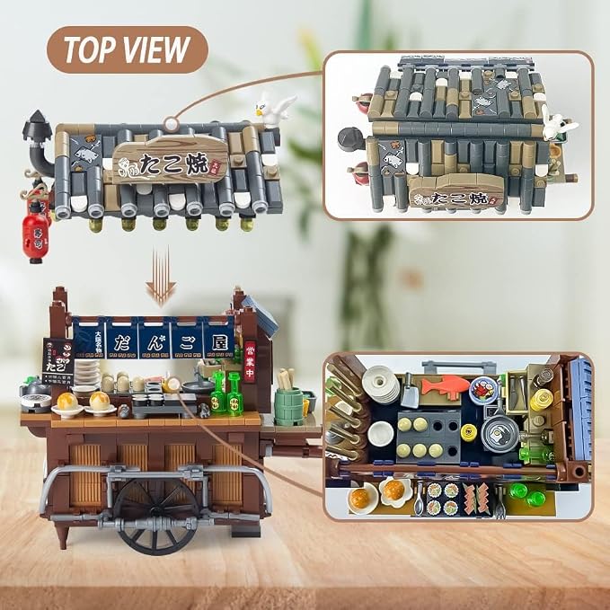 Japan Street View Mini Building Blocks Set for Adults Teens Girls Boys 14+ | Japanese Restaurant Takoyaki Trolley, Creative Cute Store Model Kit, Architecture Construction Toy Gifts (951 Pcs)