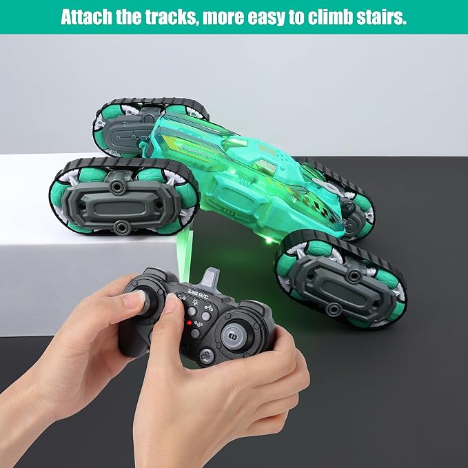 FUNiOi Cool 8WD RC Stunt Car for Kids Ages 6 7 8-12 13 14 Year Old - Remote & Gesture Hand-Controlled Toy with Lights & Music, Rotating Drift Car for Boys, 2.4Ghz