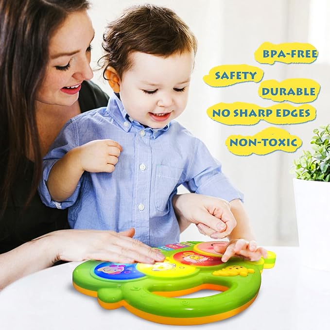 Baby Piano Drum Music Toy 6-12 Months, Caterpillar Light Up Musical Keyboard Animal Sound, Toddler 12-24 Early Learning Educational Interactive Infant Toys Girl Boy Gift 1 Year Old