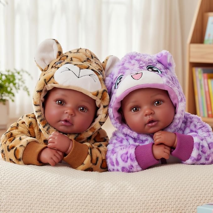 BABESIDE Black Baby Dolls Twins - 17inch Realistic Soft Cloth Body Dolls with Brown Eyes, 3+ Year Old Girls Gifts, Ideal for Nurturing, Interactive Play & Cuddling