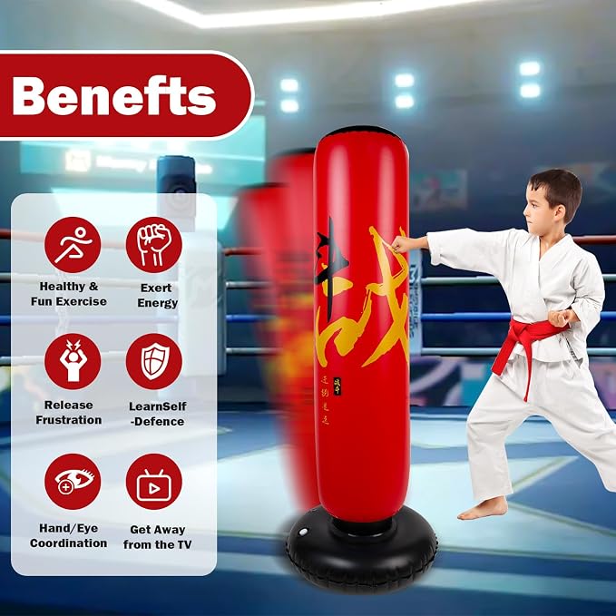 Onirii Kids Inflatable Punching Bag | Large Stable Kids Inflatable Boxing Bag Toy Set with Gloves for Boys & Girls Age 3-12 for Taekwondo,MMA and Practicing Karate
