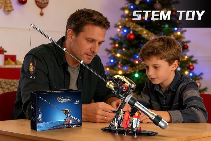 Fishing Rod Building Blocks Toy, Compatible with LEGO Fish Rod, STEM Mechanical Fishing Pole Construction Set with Reel and Fish Bait Accessories, Creative Educational Toy Gift for Adult