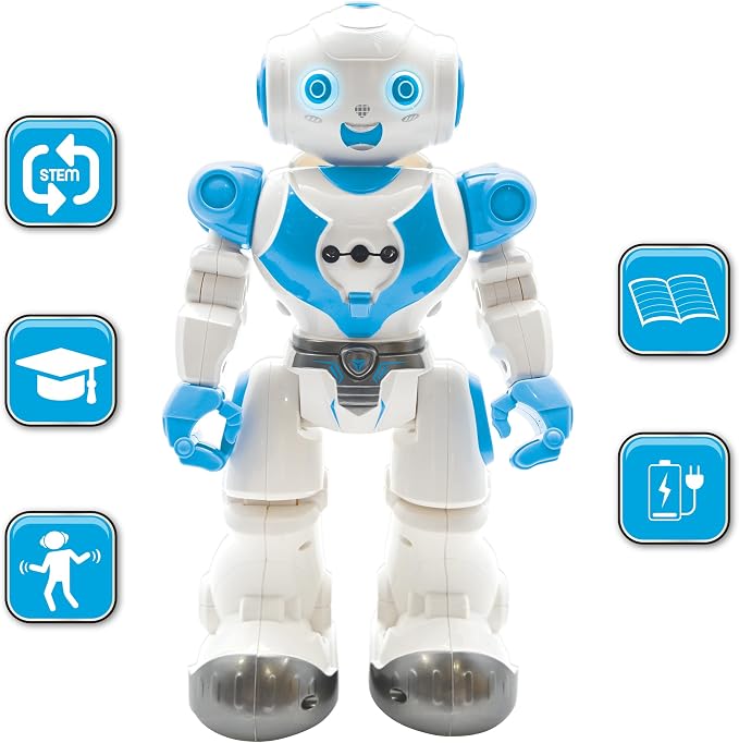 LEXiBOOK, Powerman Neo, My Robot Full of Technology, Remote Control and Gesture Control, Educational Activities in English, Programmable, Music and Dance, Sound and Light Effects, Blue/White, ROB18EN
