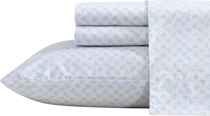 Nautica - Full Size Sheets Set, Crisp & Tailored Floral Bedding with a Smooth Cotton Percale, Bed Sheets with Matching Pillowcases & Fitted Sheet (Breezy Bloom Blue)