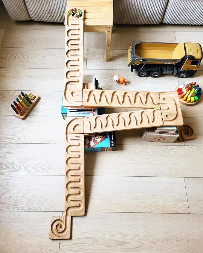 Marble Run Track Race Personalized Wooden Maze Board Ball Run Course Gift for Kids Run Race Winding Track Roller (Set of 4)