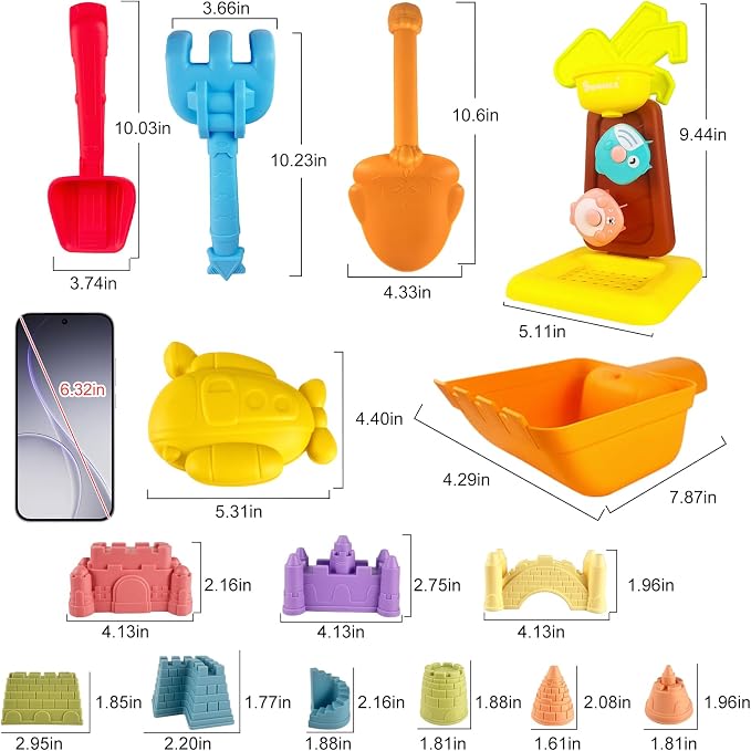 IOKUKI 19 PCS Sand Toys with Extra Large Mesh Bag Including Sand Wagon, Water Wheel, Large Shovels & Rakes, Molds, Castle Kit, Outdoor Beach Toys Tool Set for Kids, Toddlers, Boys and Girls Age 3+