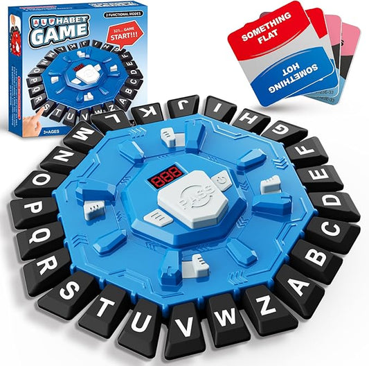 Resflycheng Word Game Family Board Game with Digital Display Timer and 2 Categories Modes Fun Fast-Paced 24-Letter Game for Learning Party Interactive (Blue)