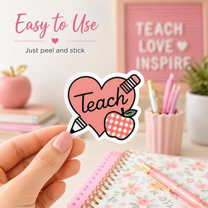 QTL Teacher Stickers for Teachers Students, Teacher's Day Party Supplies, Waterproof Vinyl Stickers for Water Bottles and Laptop, 50PCS