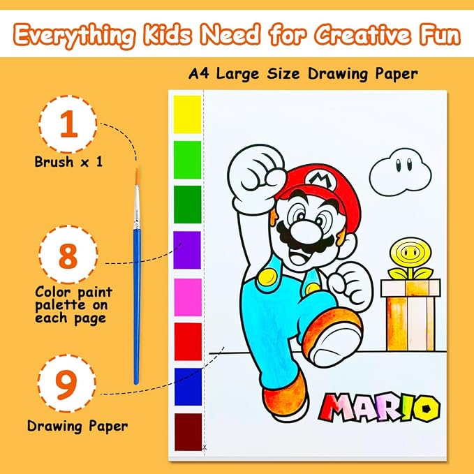 JZILU Watercolor Coloring Book for Kids, Paint with Water- Magic Paint Set Water Painting Book for Toddlers- Arts and Crafts Kit for Girls Boys Travel Activities -Stocking Stuffers for Kids
