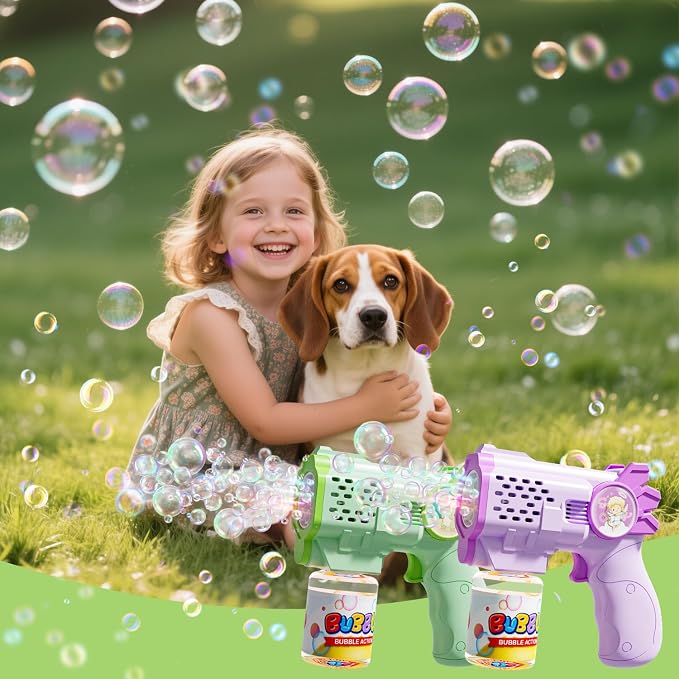 EagleStone Bubble Guns Bubble Machine for Toddlers, 10,000 Bubbles/Min Automatic Bubble Blower with Lights, 4 Pre-Filled Solutions, Light Up Bubble Blaster Outdoor Easter Birthday Gifts for Boys Girls