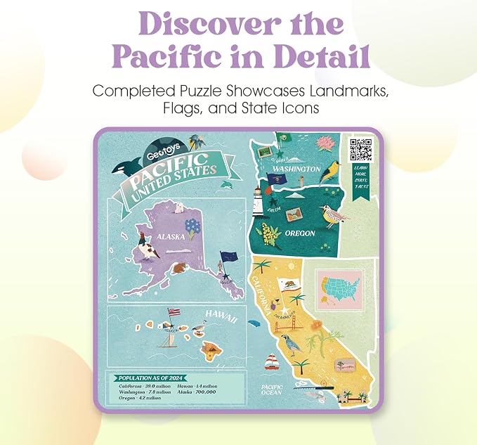 Geotoys Pacific Region Jigsaw Puzzle - Educational and Interactive Map Game - 250 Piece Puzzles - Jigsaw Puzzles for Kids Ages 8-12 - Kids Puzzle Games with Colorful Landmarks