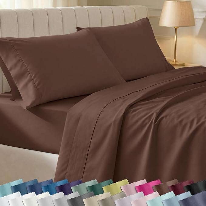 California Design Den Soft 100% Cotton Bed Sheets Full Size Set, 400 Thread Count Good Housekeeping Award Winner, Silky Smooth Sateen, Deep Pocket Full Bed Sheet Set - Espresso Chocolate Brown