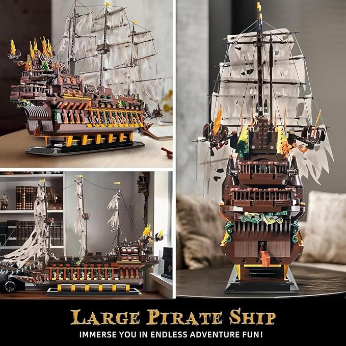 Mould King Large Pirates Ship Model Building Blocks Kits, MOC Dutchman Building Block Pirate Ship Construction Set to Build, Toys Gift for Age 14+/Adult Collections Enthusiasts (4364+Pieces)