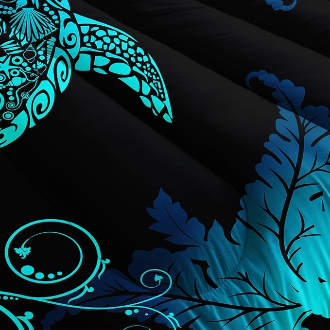 AILONEN Sea Turtle Comforter Set King Size, Black Blue Turtle Bedding with 2 Pillowcases, 3 Piece Soft Microfiber All Season, Ocean Beach Room Decor