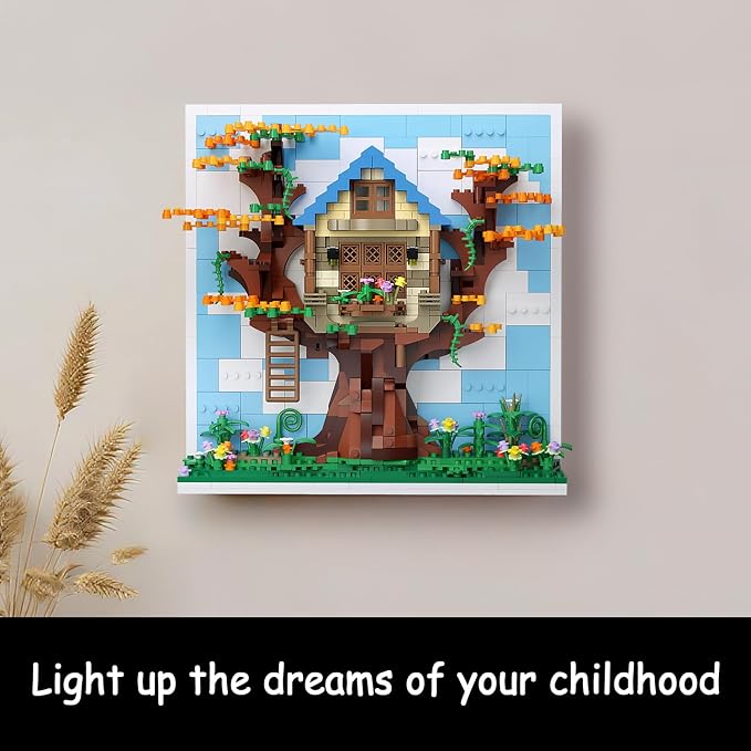 TG BLOCKS Micro Brick Eif Tree House Building Set, 3D Wall Art Home Office Decoration or Table Display, Creative Building Craft Set, Ideas Gift Building Toy for Adults,Teens Ages 8+ Kids