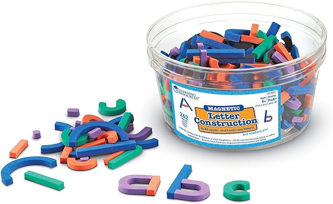 Learning Resources Magnetic Letter and Number Construction Set, Soft Foam Magnetic Shapes, Uppercase and Lowercase Letters, Teaching Aids, 262 Pieces, Grades PreK+, Ages 4+