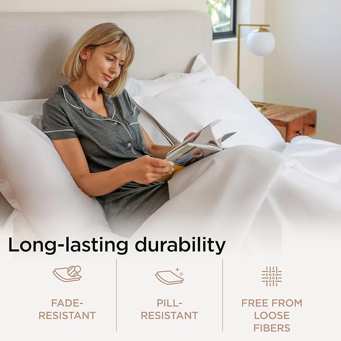 Threadmill 100% Cotton Sheets for King Size Bed - 600 Thread Count King Bed Sheets Set with 16” Deep Pocket - Sateen Weave 4-Piece Bedding Set with Cooling Effect, White