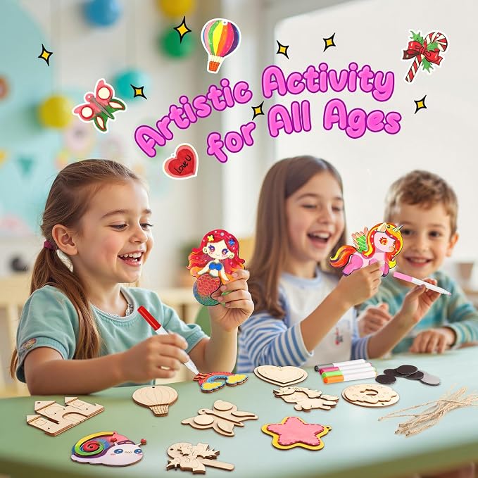 12 DIY Unicorn Wooden Magnets - Arts Crafts Painting Kits For Kids, Creative Art Supplies Paint Gift For Birthday Party Favors Family Easter Crafts Decorations Unicorn Toys For Girls Boys Ages 4-12