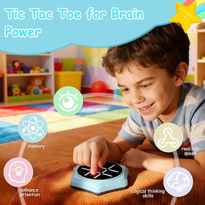 Electronic Tic Tac Toe Game, 5-in-1 Electric Tic Tac Toe with Mute & Rechargeable - Handheld Travel Board Game for Kids Ages 4+, Adults, Family - Educational Learning Toy for Boys Girls