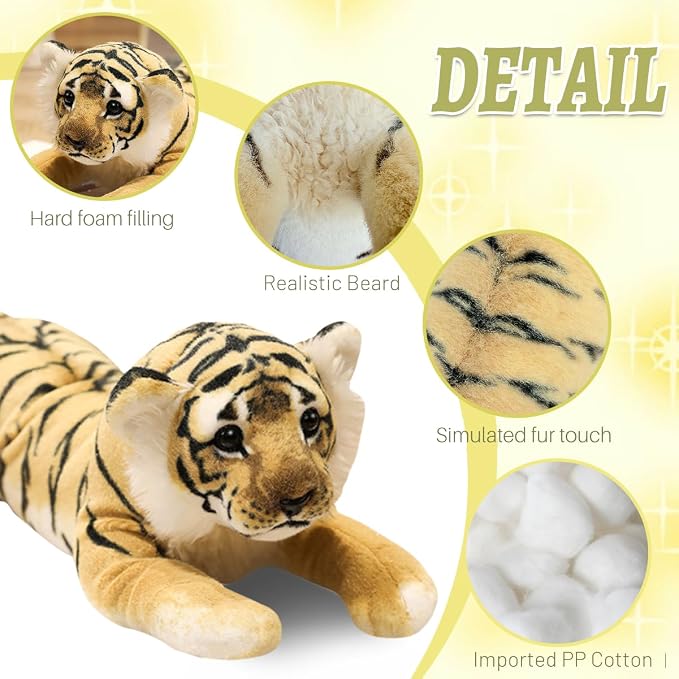 Tiger Stuffed Animals, 19" Large Stuffed Tiger Plush Toys Safari Cute Realistic Tiger Stuffy Soft Pillow Jungle Birthday Graduation Gifts for Kids Boys Girls